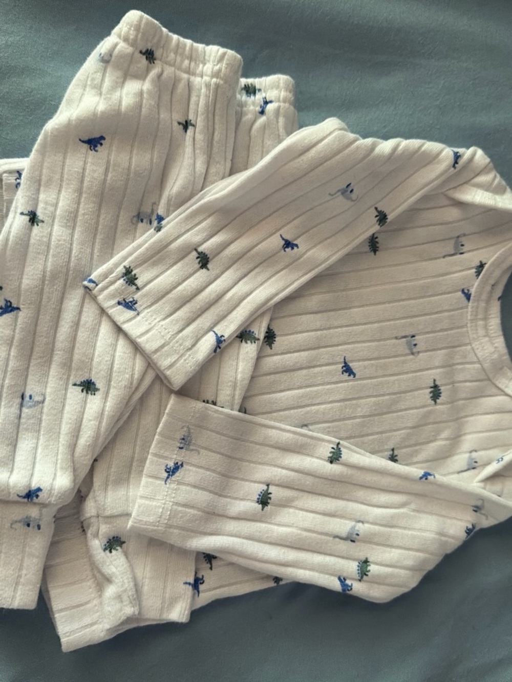 Carter's Cream Ribbed Sweater with Blue & Green Dino Motifs